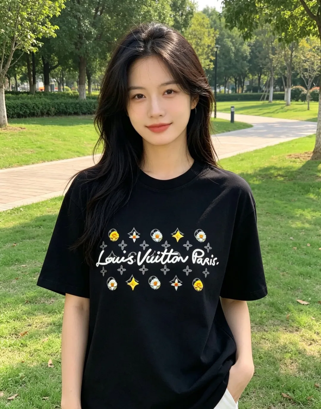 Louis Vuitton/Louis Vuitton 26ss daisy letter print short sleeves